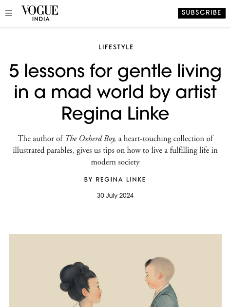 Screenshot of VOGUE India Feature of The Oxherd Boy by Regina Linke